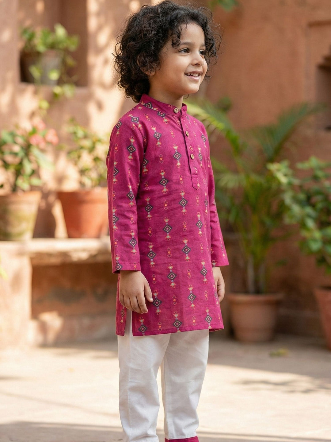 Magenta Tribal Motif Print