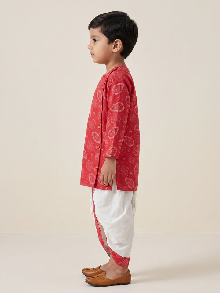 Red Bengali Paisley Kurta Dhoti Set