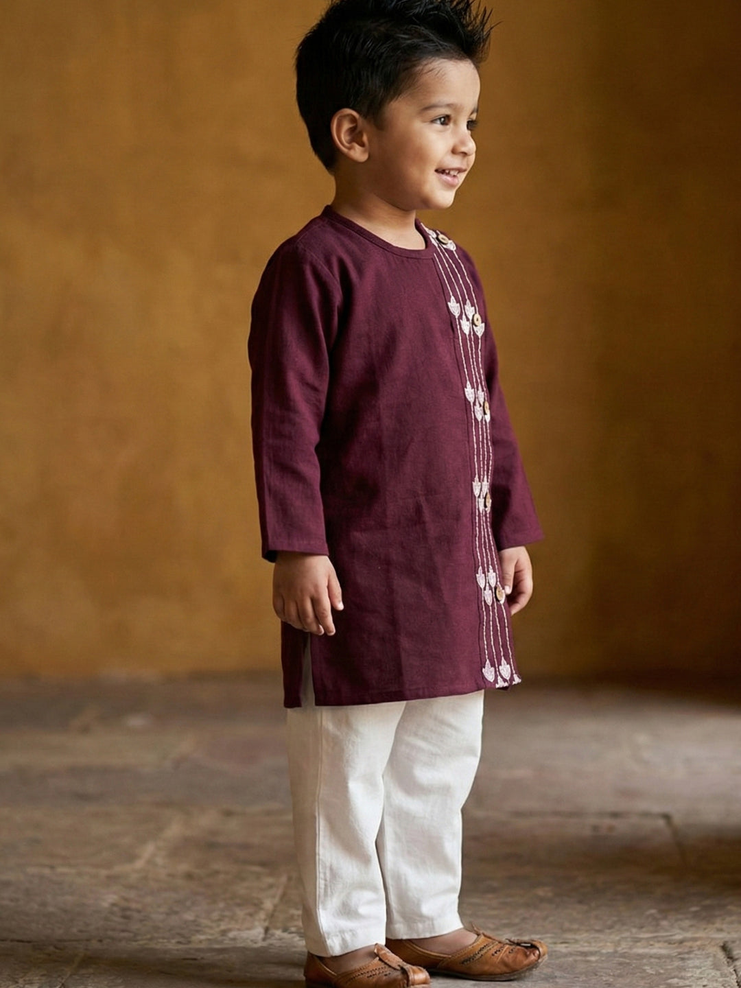 Maroon Embroidered Side Cut