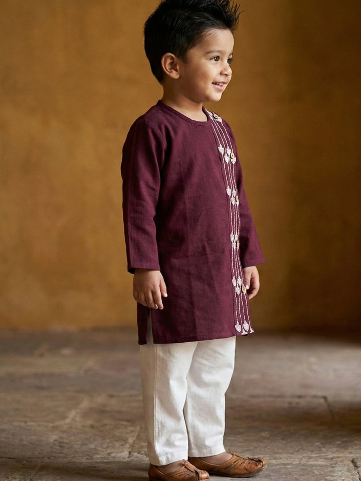Maroon Embroidered Side Cut
