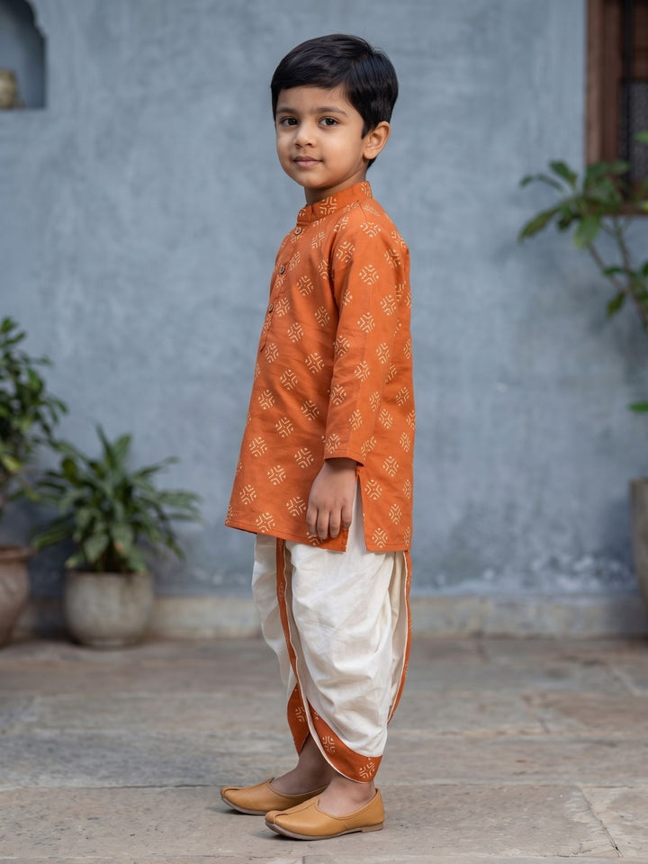 Rust Floral Butti Kurta Dhoti Set