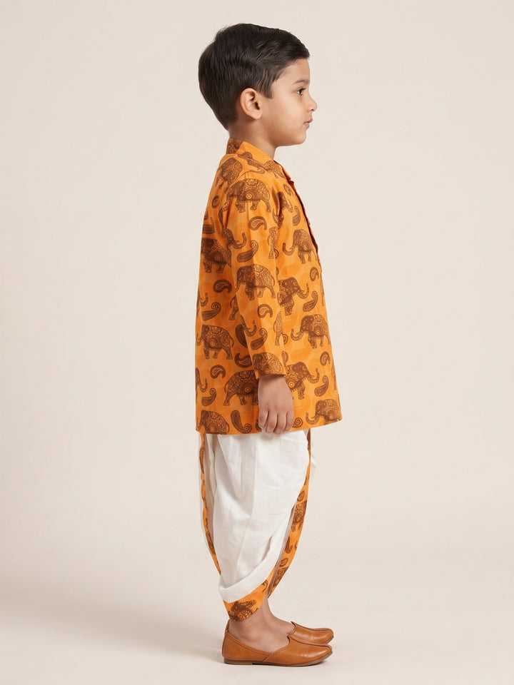 Orange Elephant Paisley Kurta Dhoti Set
