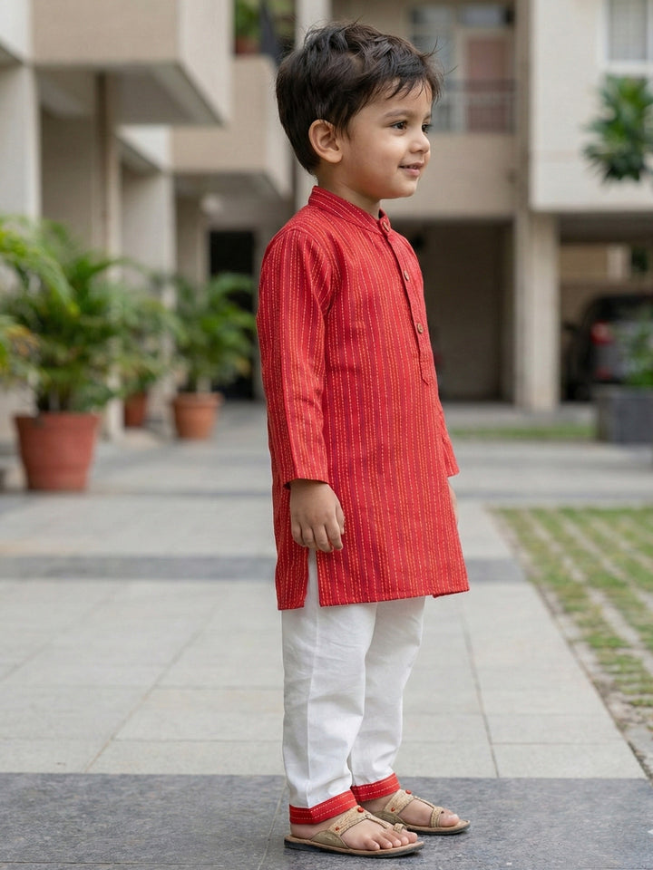 Red Middle Cut Katha