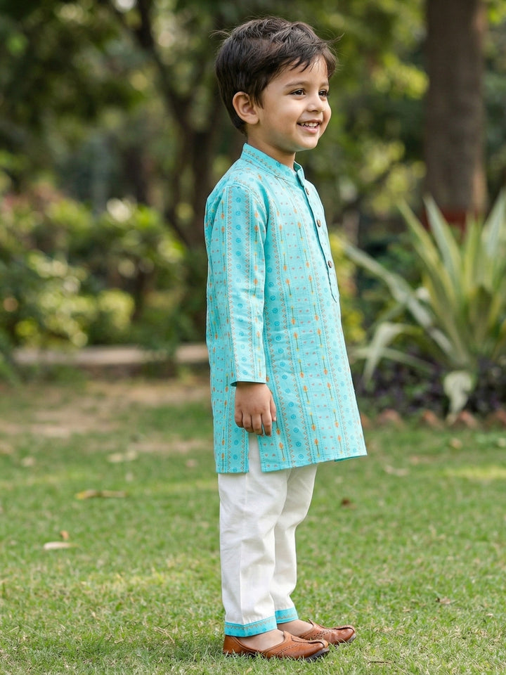 Aqua Tribal String Kurta Pajama Set