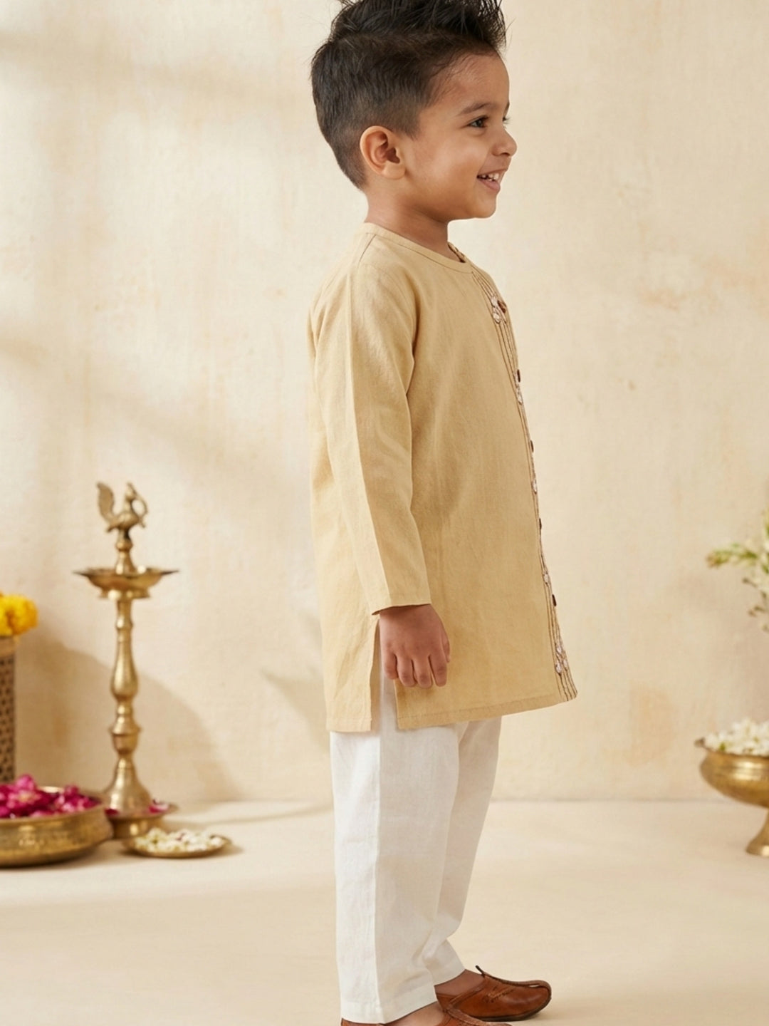 Beige Embroidered Side Cut