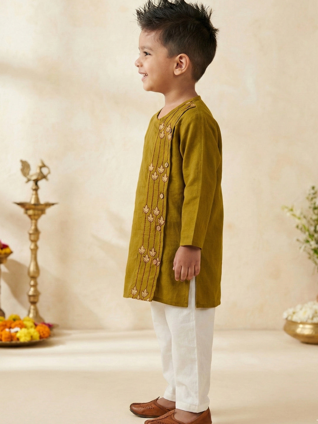 Mustard Embroidered Side Cut