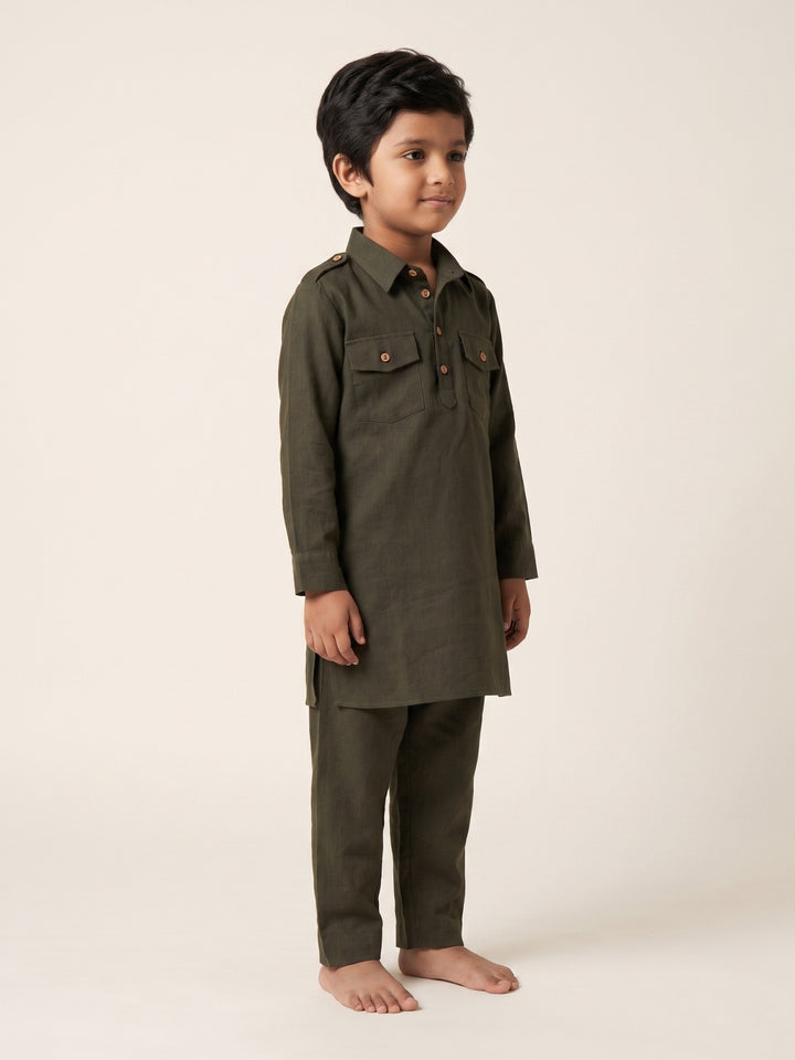 Olive Pathani Kurta Pajama