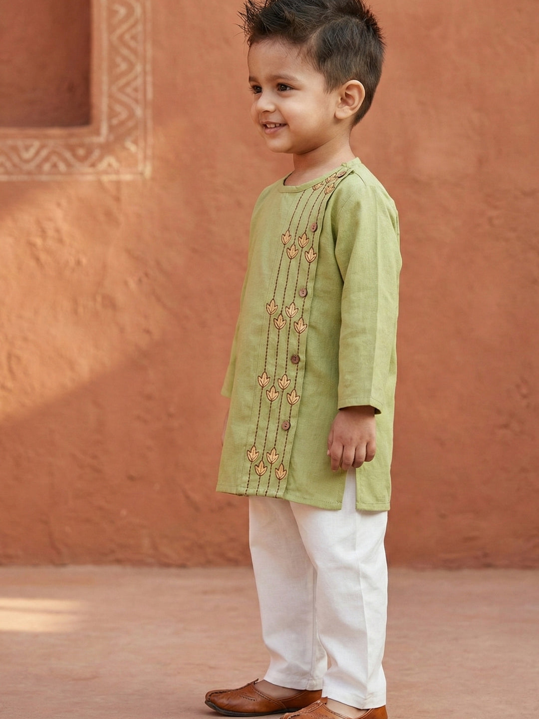 Green Embroidered Side Cut