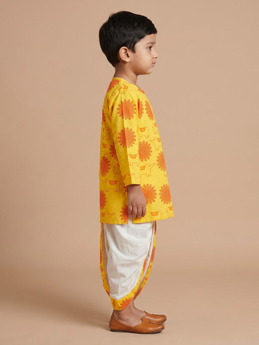 Yellow Elephant Mandala Kurta Dhoti Set