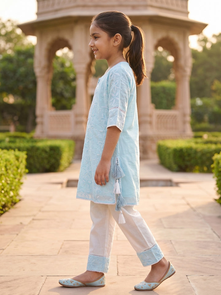 Blue Embroidered Kurti Set