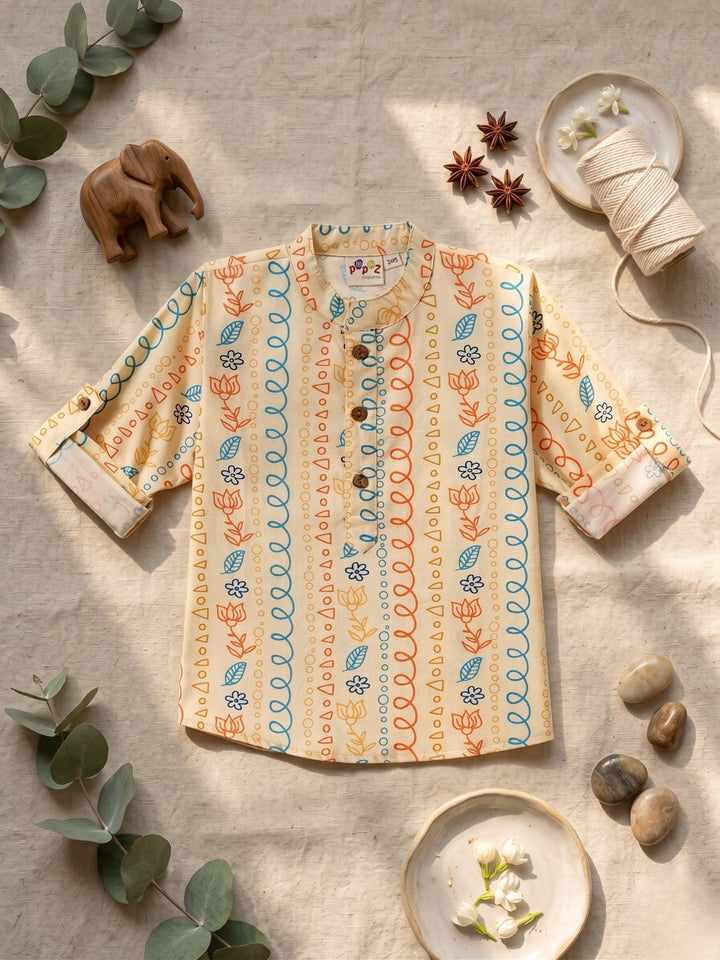 Yellow Tribal String Short Kurta