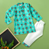 Teal Floral Motif Print Kurta Pajama Set