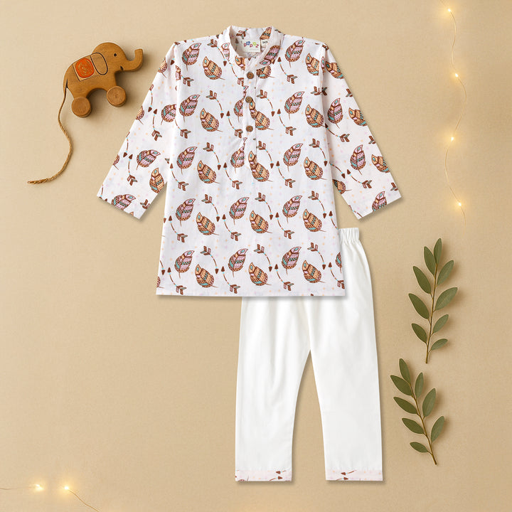 Tribal Leaves Print Kurta Pajama Set