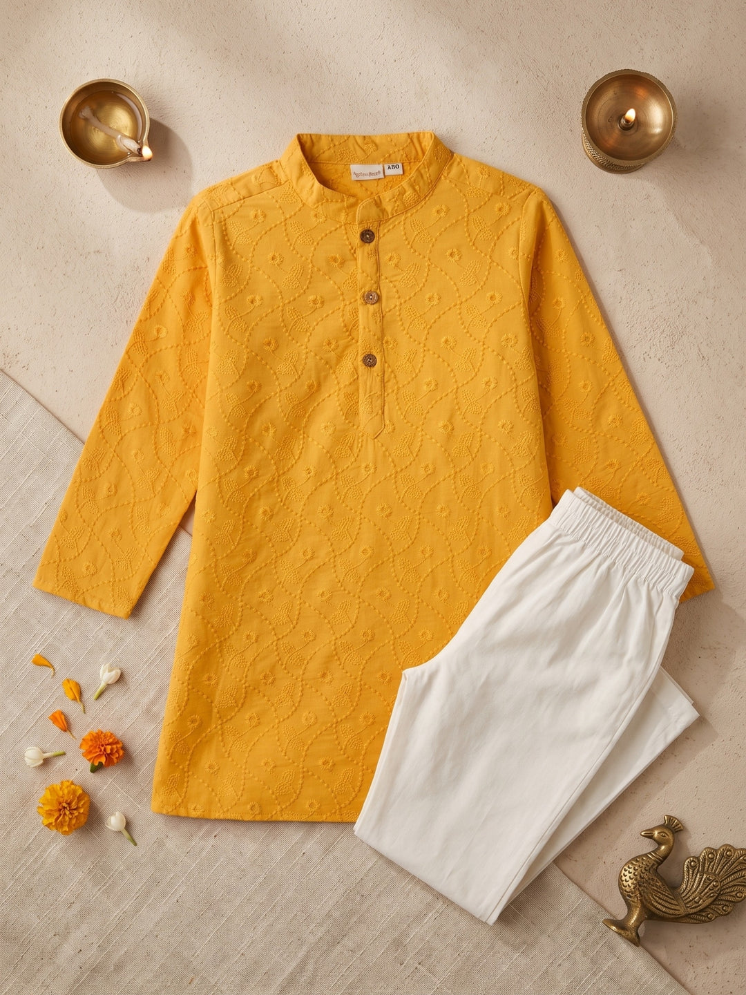 Yellow Schiffli Embroidered Kurta Pajama