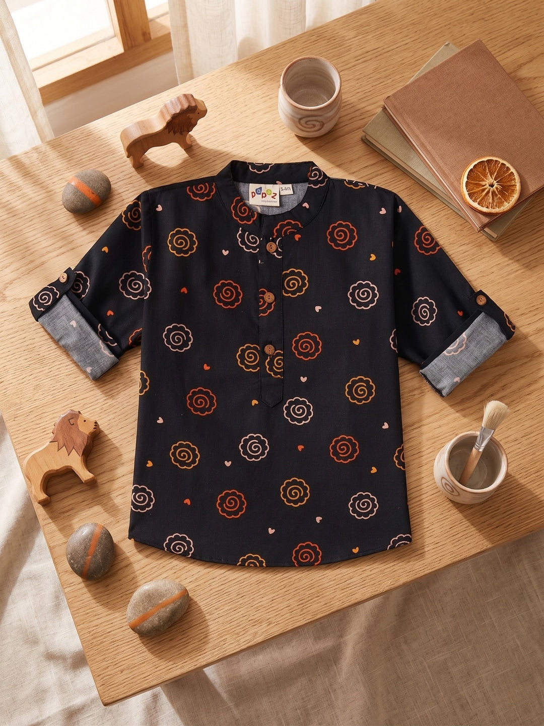 Charcoal Floral Motif Short Kurta