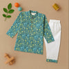Teal Floral Vine Print Kurta Pajama Set