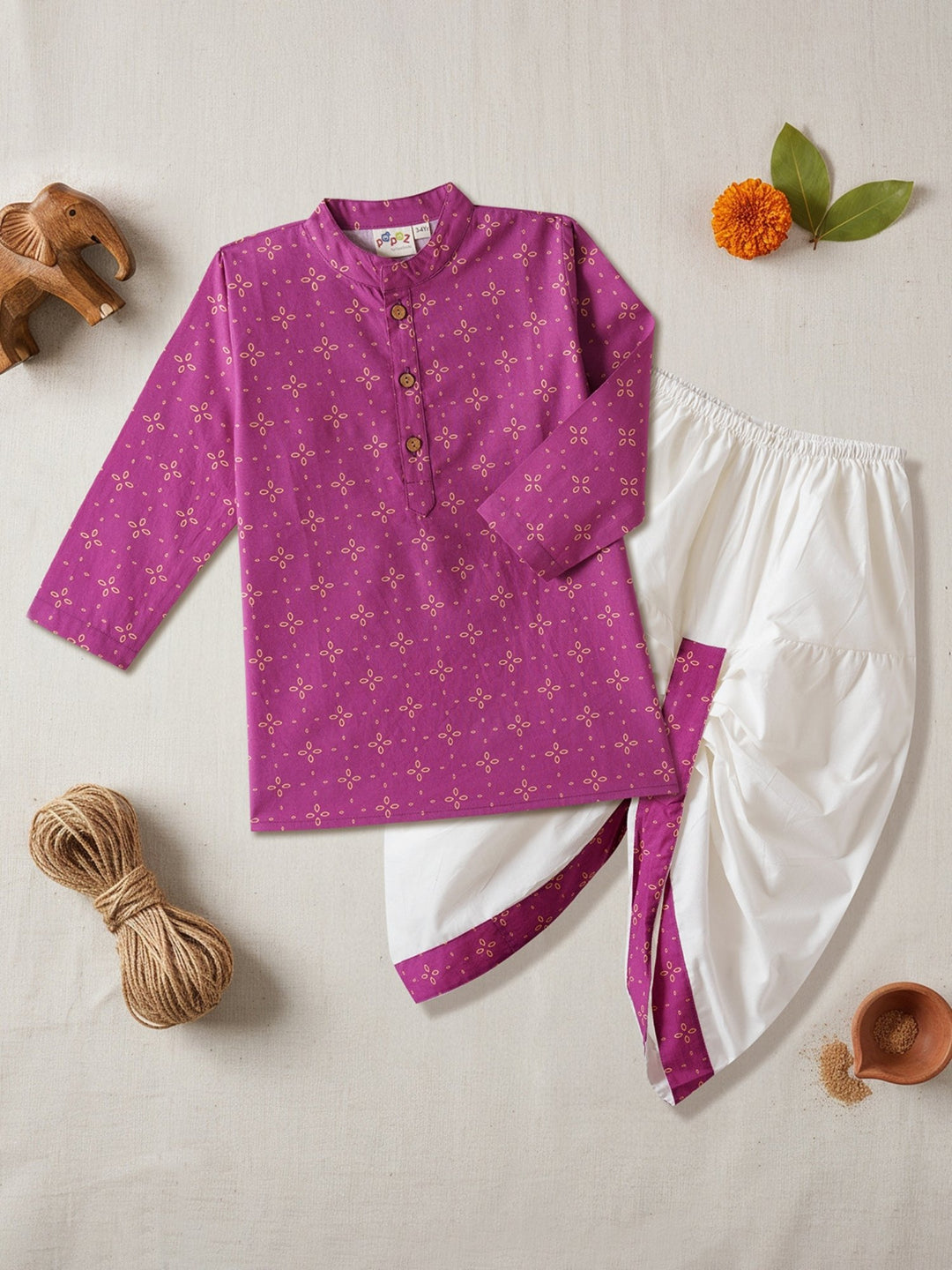 Magenta Motif Kurta Dhoti Set