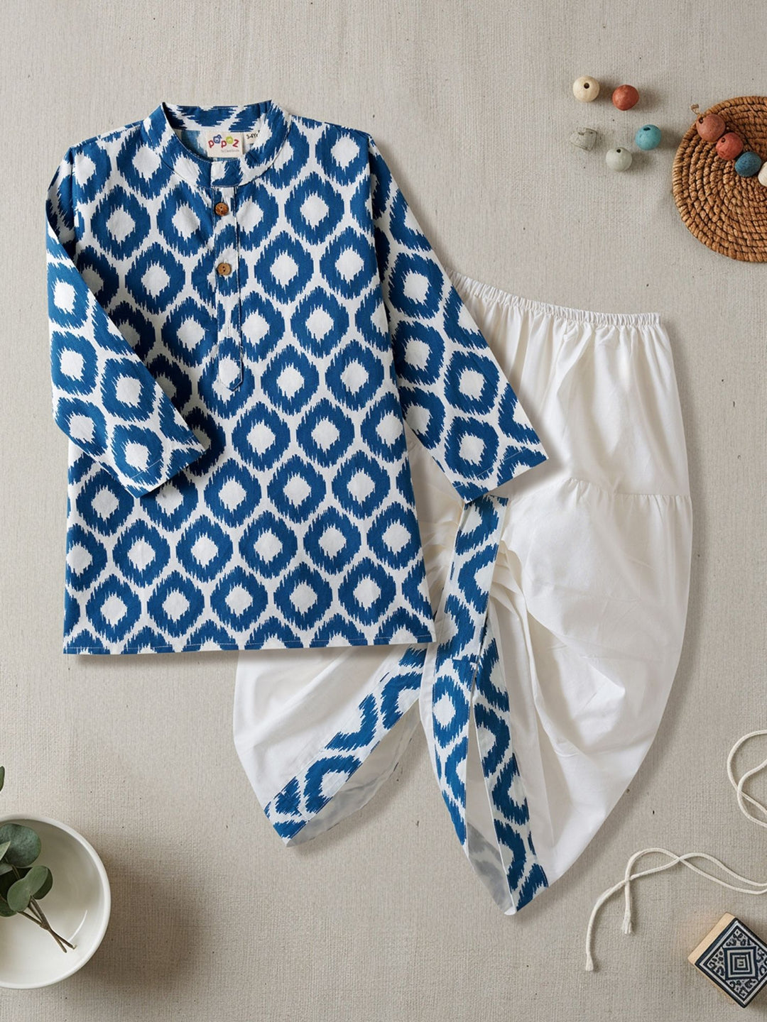 Blue Ikat Kurta Dhoti Set