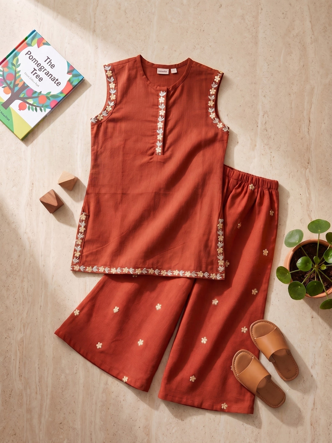 Maroon Embroidered Kurti Palazzo