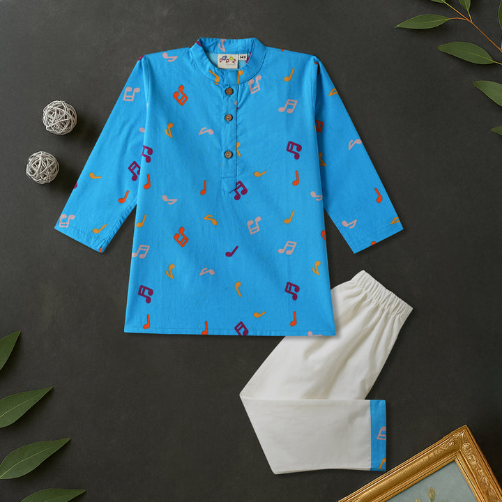 Musical Notes Print Kurta Pajama Set