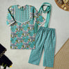 Blue Floral Kurti Pajama & Dupatta