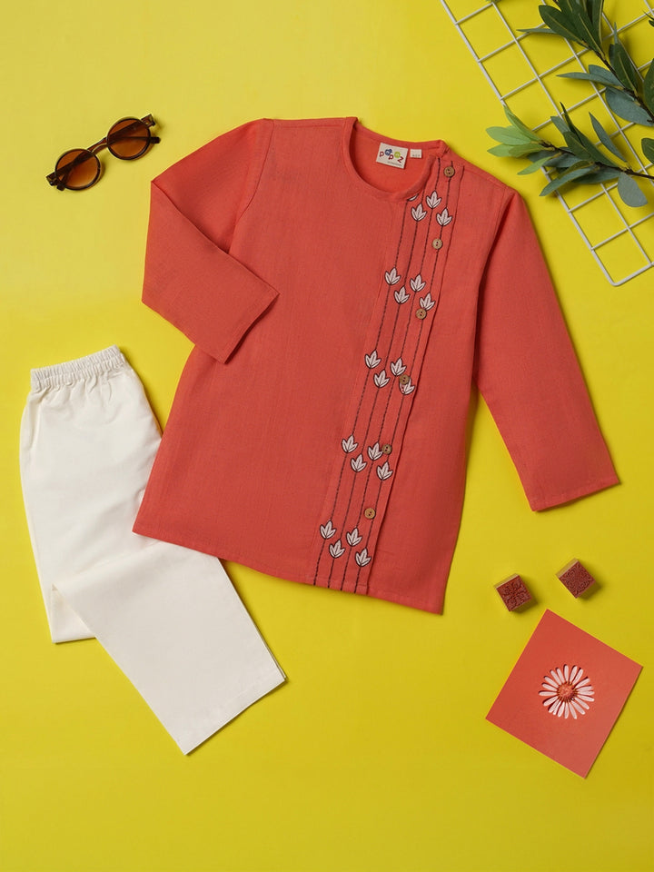 Coral Embroidered Side Cut