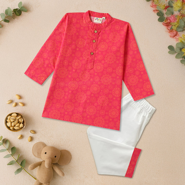 Pink Floral Mandala Motif Print Kurta Pajama Set