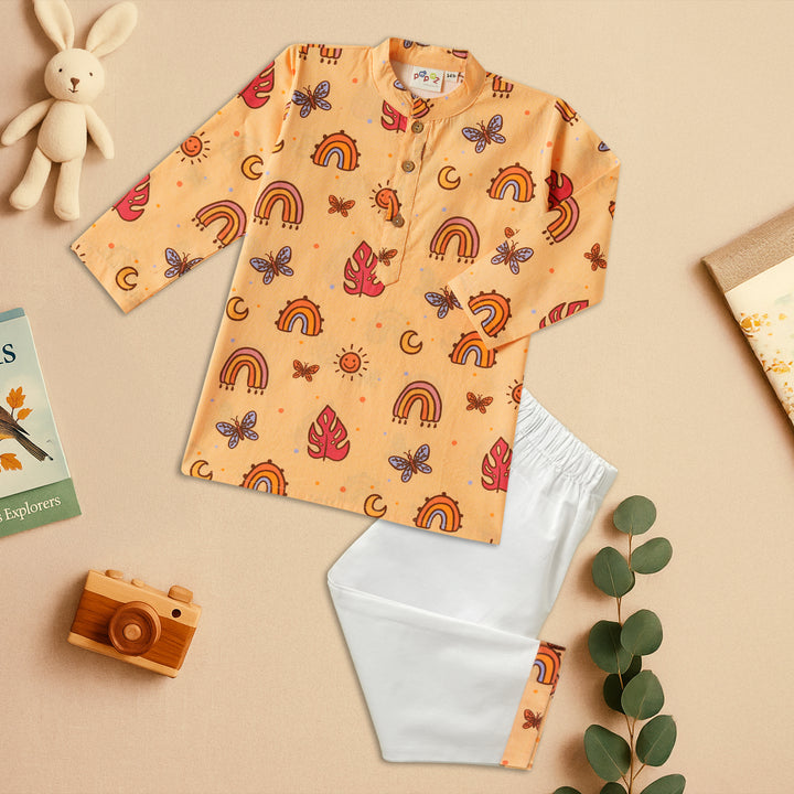 Rainbow & Butterfly Print Kurta Pajama Set