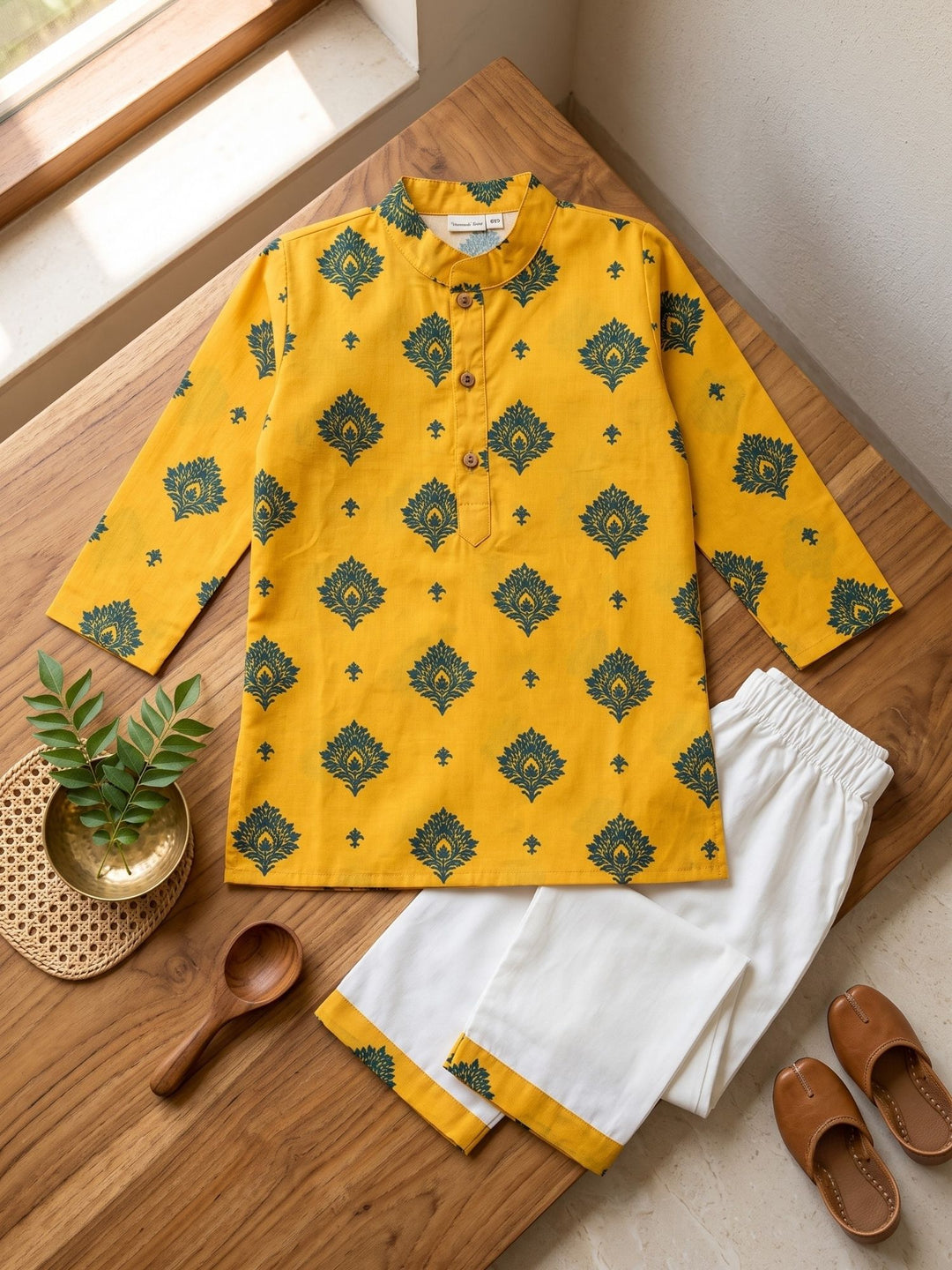 Yellow Leaf Floral Motif Print